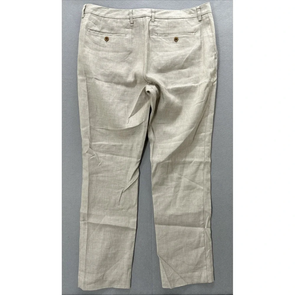 Tommy Bahama Latigo Beach Men 36(38)x32 Flat Front Khaki Linen Blend Pants.